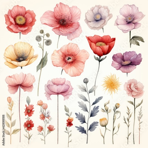 floral doodle design elements  AI Generated