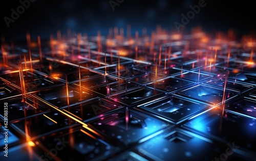 futuristic abstract background with glowing cubes and lines created