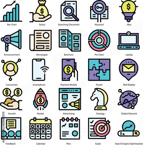 set of marketing icons, seo, analytics, ads, business by Rasamastudio