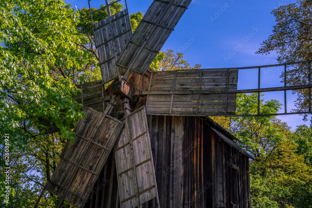 BUCHAREST, ROMANIA: 19th Century Old Windmill In Dimitrie Gusti National Village Museum (Muzeul Satului). BUCHAREST, ROMANIA: 19th Century Old Windmill In Dimitrie Gusti National Village Museum (Muzeul Satului).