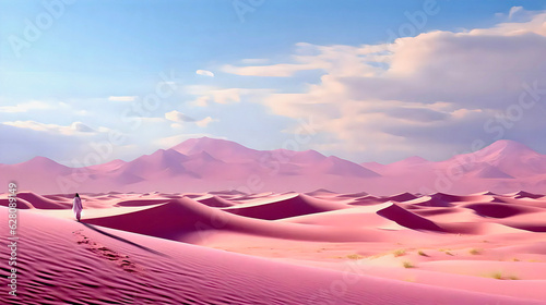 Beautiful desert with dunes, sand and blue skies during the day.