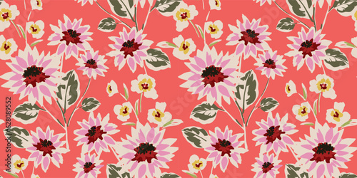 Floral abstract seamless pattern. Retro flowers. Vintage style.Vector design for paper, cover, fabric, interior decor and other