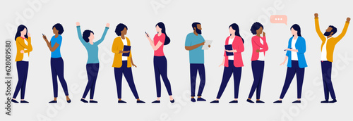 Office people vectors - Collection of business characters with casual professional clothes talking, standing and working. Flat design illustration