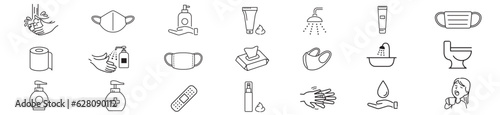 Clean Hygiene Washing hands Bath Mask Shower editable icon set collection vector illustration