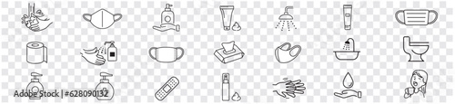 Clean Hygiene Washing hands Bath Mask Shower editable icon set collection vector illustration