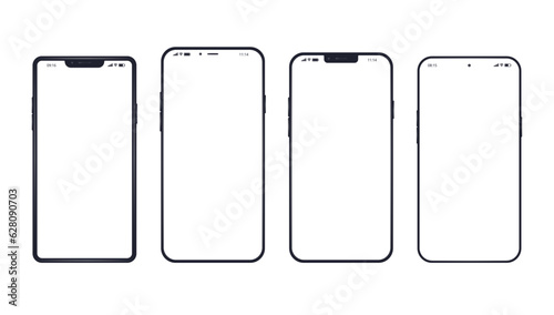 Flat design vector phones collection - Illustration of various unbranded mobile devices with white empty screens