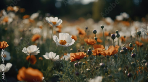 Wildflowers. Flowers in the wild. Meadow with beautiful flowers. AI generated