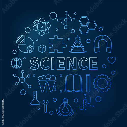 Science circular minimal vector line blue illustration or banner