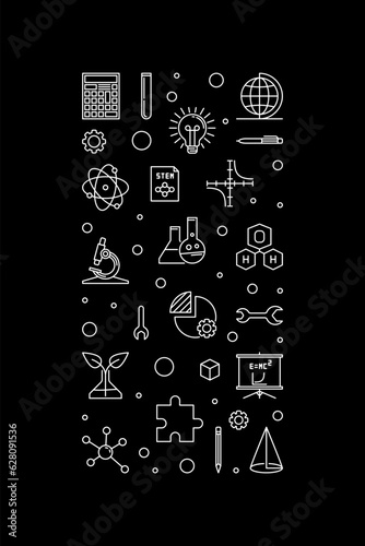 Science, Technology, Engineering, Mathematics - STEM concept outline white vertical illustration or banner