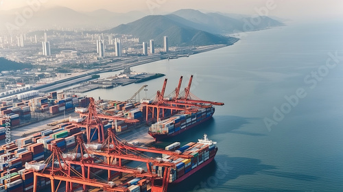Aerial view of Yantian port in Shenzhen city, Generative AI