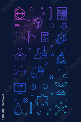 STEM Science, Technology, Engineering, Mathematics concept thin line vertical colorful modern banner