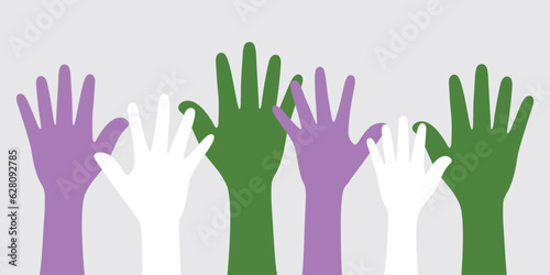 Silhouette of purple, white, and green colored hands as the colors of the genderqueer flag. Flat design illustration.