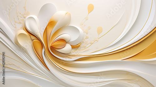 Modern and Creative 3D Abstraction Wallpaper for Walls. 3d Three-dimensional Luxury Golden and White Background. Interior Home Mural Painting wall art décor wallpaper for Living Room., Generative AI