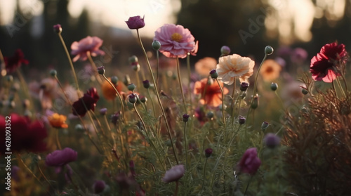 Wildflowers. Flowers in the wild. Meadow with beautiful flowers. AI generated