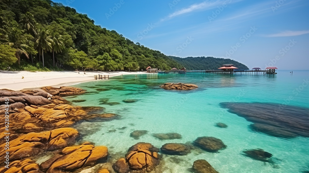 Beautiful beach at Perhentian islands, Malaysia. Generative AI