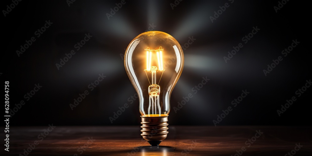 AI Generated. AI Generative. Electricity light lamp bulb on dark black background. INterior glowing decoration mockup. Graphic Art AI Generated. AI Generative. Electricity light lamp bulb on dark black background. INterior glowing decoration mockup. Graphic Art