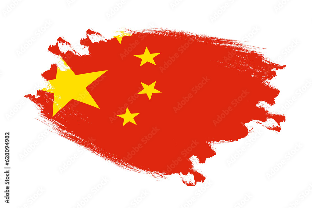 Abstract stroke brush textured national flag of China on isolated white background
