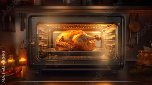 Mouthwatering Christmas Turkey Baking in the Oven. Generative AI
