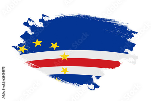 Abstract stroke brush textured national flag of Cabo verde on isolated white background
