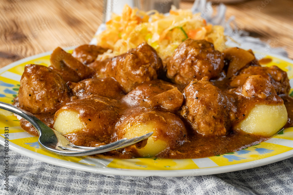 Meatballs with silesian noodles. Meatballs with silesian noodles.