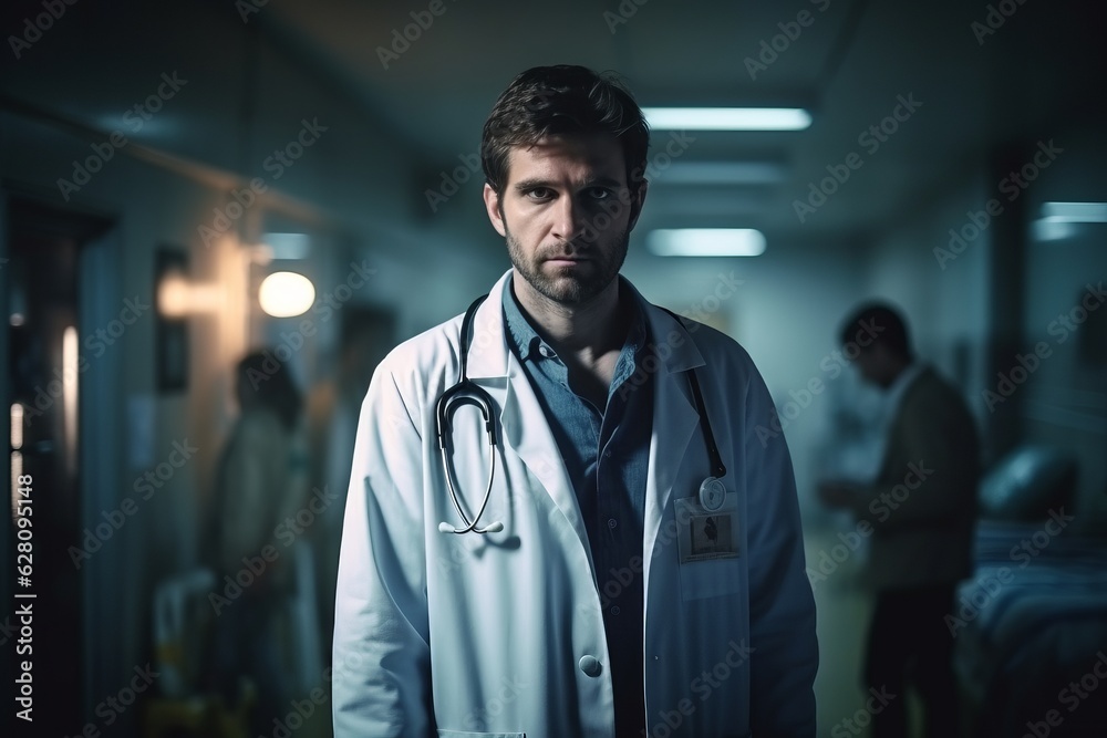 the doctor stands on the medical ward. treatment, medicine, diseases, concept of medical care. generative ai. the doctor stands on the medical ward. treatment, medicine, diseases, concept of medical care. generative ai.
