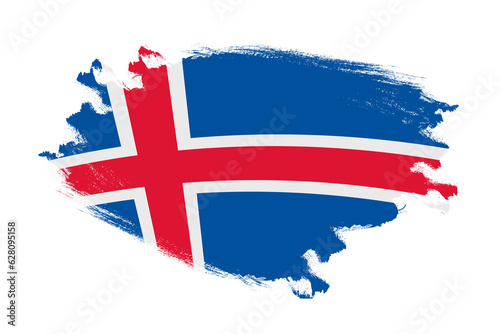 Abstract stroke brush textured national flag of Iceland on isolated white background