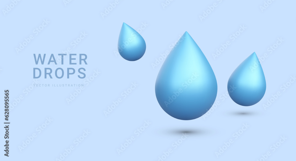 3d realistic water drops isolated on blue background. Vector illustration 3d realistic water drops isolated on blue background. Vector illustration