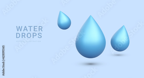 3d realistic water drops isolated on blue background. Vector illustration