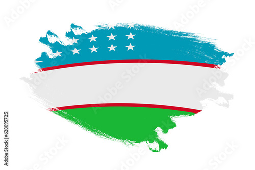 Abstract stroke brush textured national flag of Uzbekistan on isolated white background