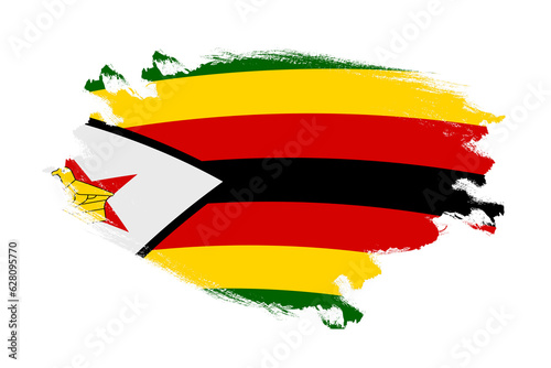Abstract stroke brush textured national flag of Zimbabwe on isolated white background