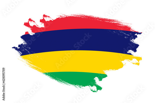 Abstract stroke brush textured national flag of Mauritius on isolated white background