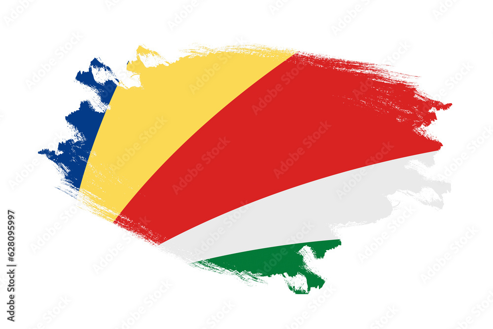 Obraz premium Abstract stroke brush textured national flag of Seychelles on isolated white background