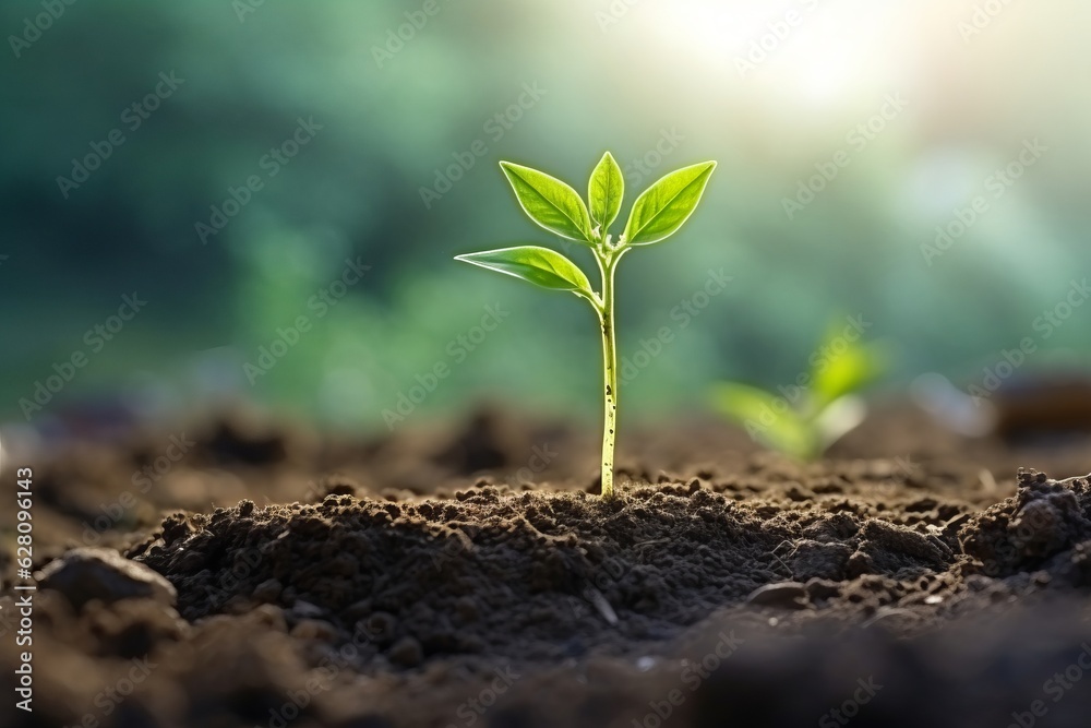 the plant grows from the soil of the earth. The concept of ecology. generative ai. the plant grows from the soil of the earth. The concept of ecology. generative ai.