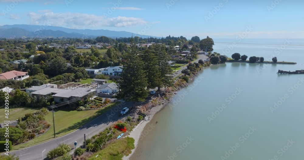 Aerial: The town of Motueka, South Island, New Zealand