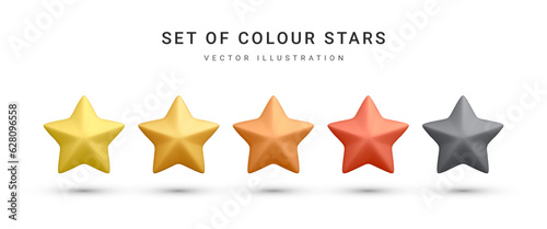 Set of 3d realistic colour stars isolated on white background. Vector illustration