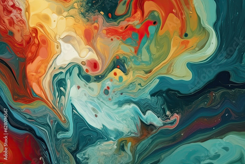 Mixture of acrylic paints. Liquid marble texture. Fluid art. AI-generated image