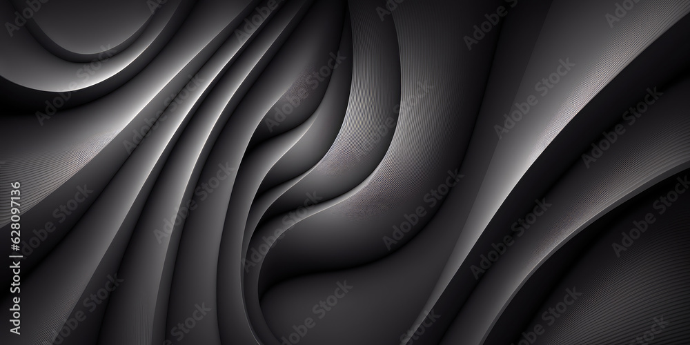Fototapeta premium Black abstract background design. Modern wavy line pattern. Generative AI