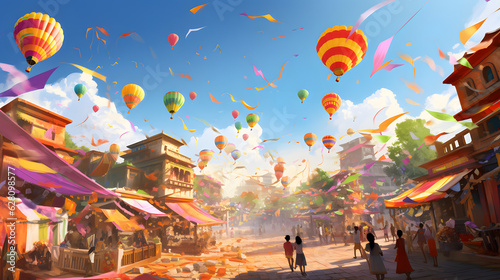 Festive summer carnival with hot air balloons desktop wallpaper ai generated