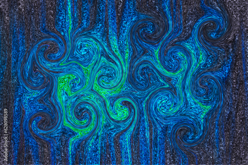 Abstract pattern of circular or wavy shapes.