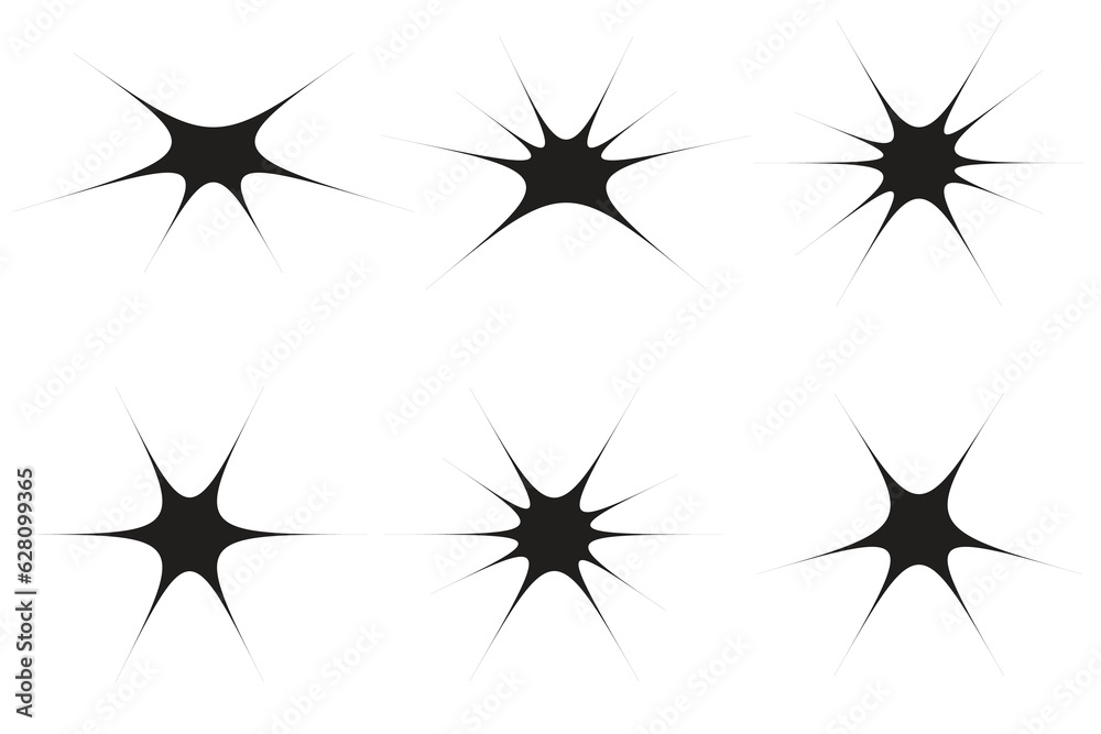 Abstract line star rotating explosion vortex vector illustration. Sharp line sun rise icon, silhouette of sun shine, rotating star, explosion vortex, star linear spiral movement vector illustration.	