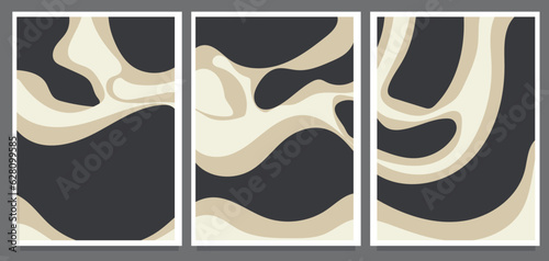 Set of minimal 20s geometric. set of wave monochrome abstract style painting vector illustration