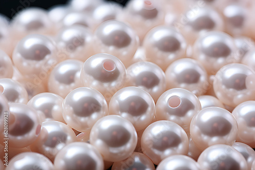 White pearl beads in bulk close up