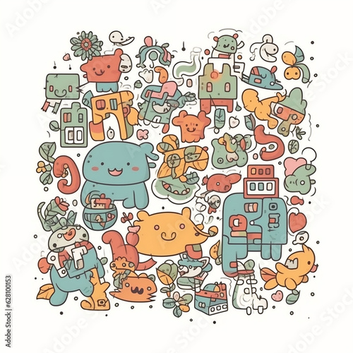 cute doodle puzzles cartoon style, illustrator