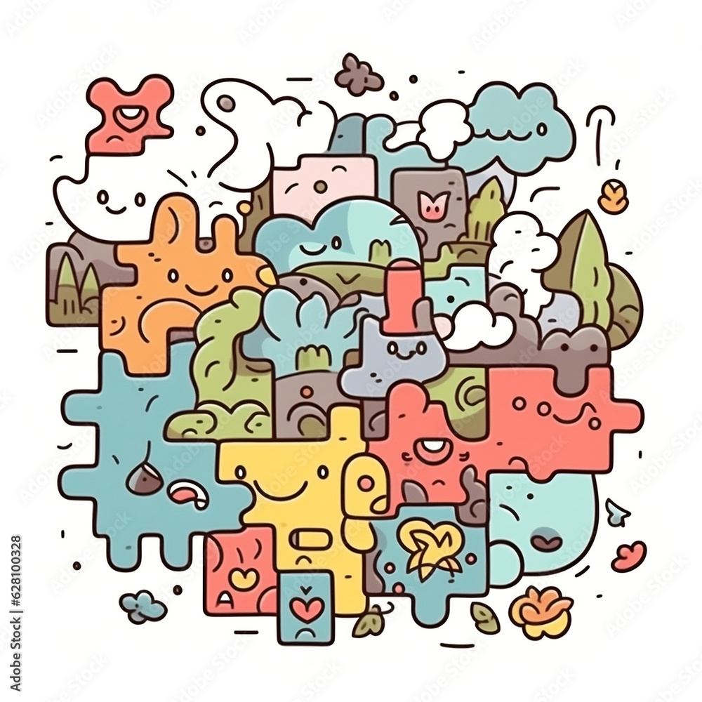 cute doodle puzzles cartoon style, illustrator cute doodle puzzles cartoon style, illustrator