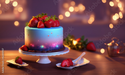 Cake decoration com theme called Galaxy Dream, takes you on a journey to a dreamy galaxy with details, with a surreal and dreamlike effect. Generative Ai