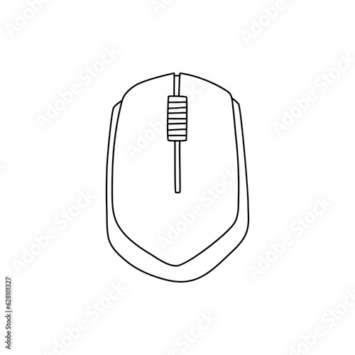 Vector hand drawing doodle of computer mouse illustration contour line symbol isolated on white background