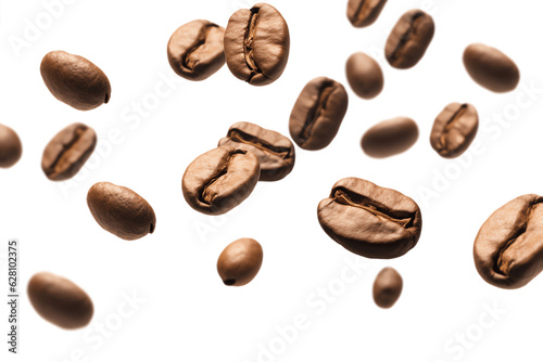 Coffee beans flying isolated on isolated png background. Generative AI
