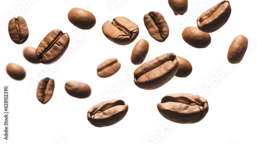 Coffee beans flying isolated on isolated png background. Generative AI