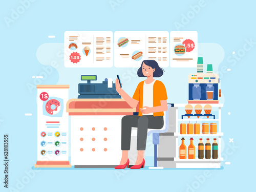 Woman sitting enjoy holding cup of coffee at the small coffee shop cafe