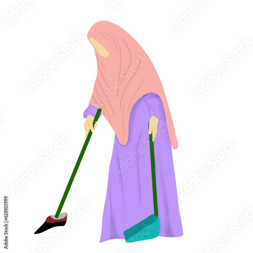Hijab wowan cleaning the floor photo